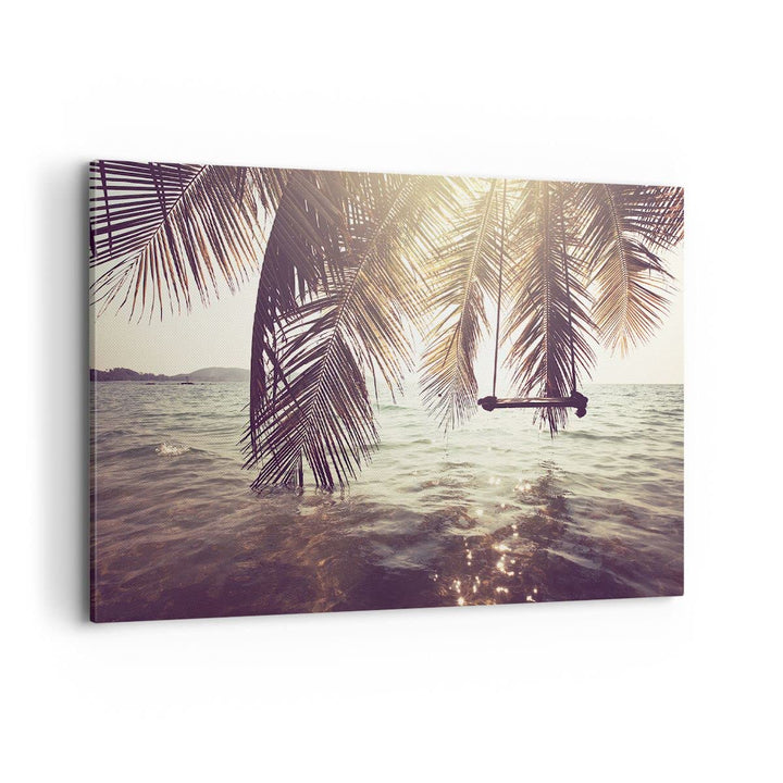 Bilder auf Leinwand 100x70cm Leinwandbild mit Rahmen Meer Palme Wasser Gross Wanddeko Bild Schlafzim