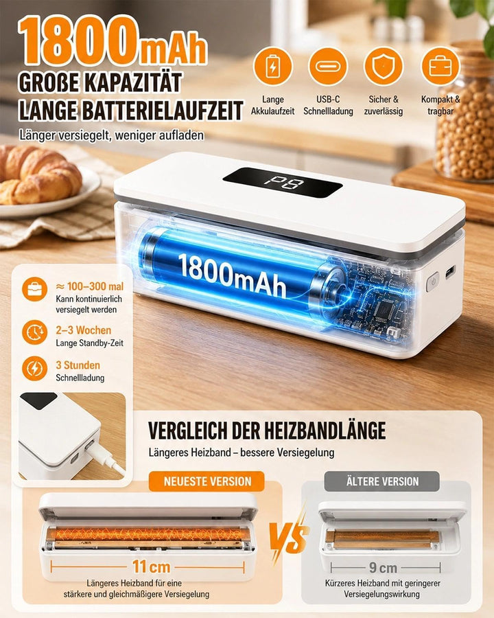 Pro Mini-Folienschweissgerät 8-Stufen,Upgraded Tragbarer Bag Sealer mit LED-Countdown, Integriertem