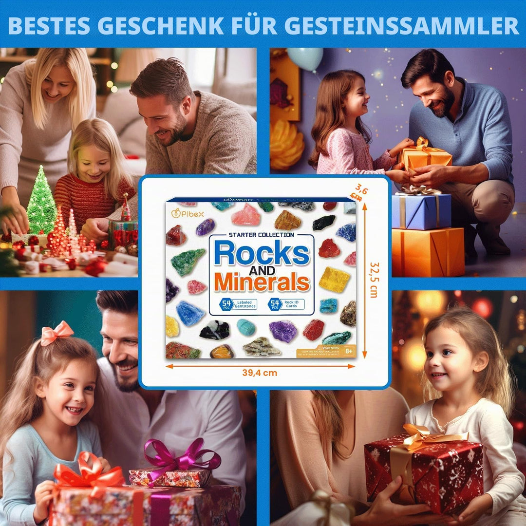 Rock and Mineral Collection Set, 54-teilig, pädagogische Edelsteine und Steine Kit mit Anleitung für