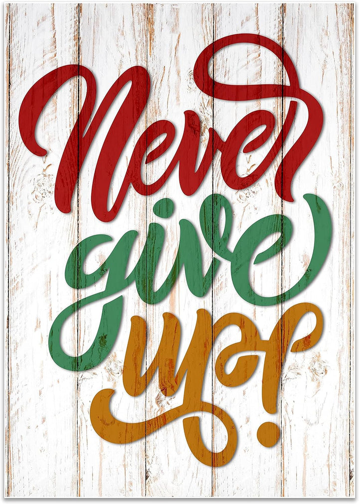 wandmotiv24 Poster als Wanddeko, Grösse Din A0, Never give up, Holz, bunt, Moderne Wanddeko, Wandbil