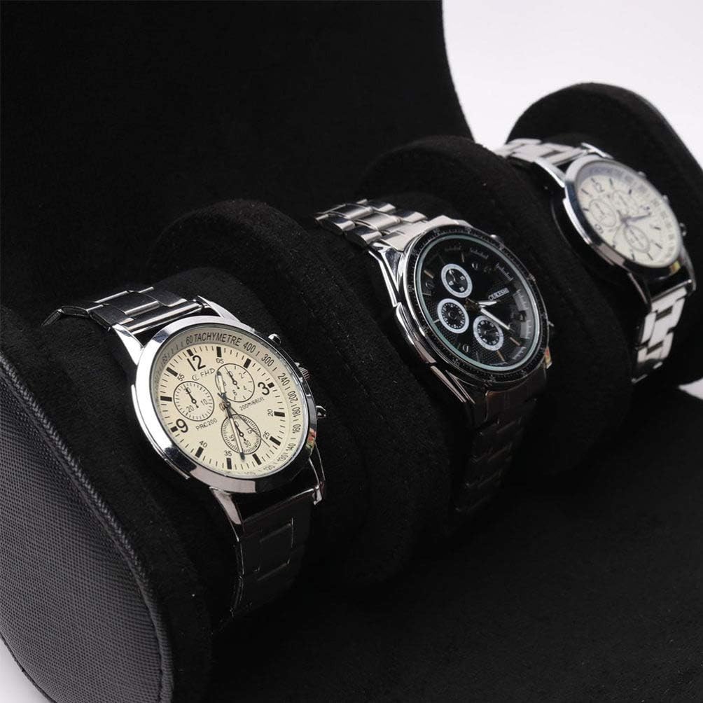 iplusmile Uhrenrolle Reisekoffer- Upgrade Retro Runde Uhr Organizer Box PU Leder 3- Slot- Uhrenspeic