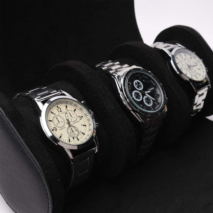 iplusmile Uhrenrolle Reisekoffer- Upgrade Retro Runde Uhr Organizer Box PU Leder 3- Slot- Uhrenspeic