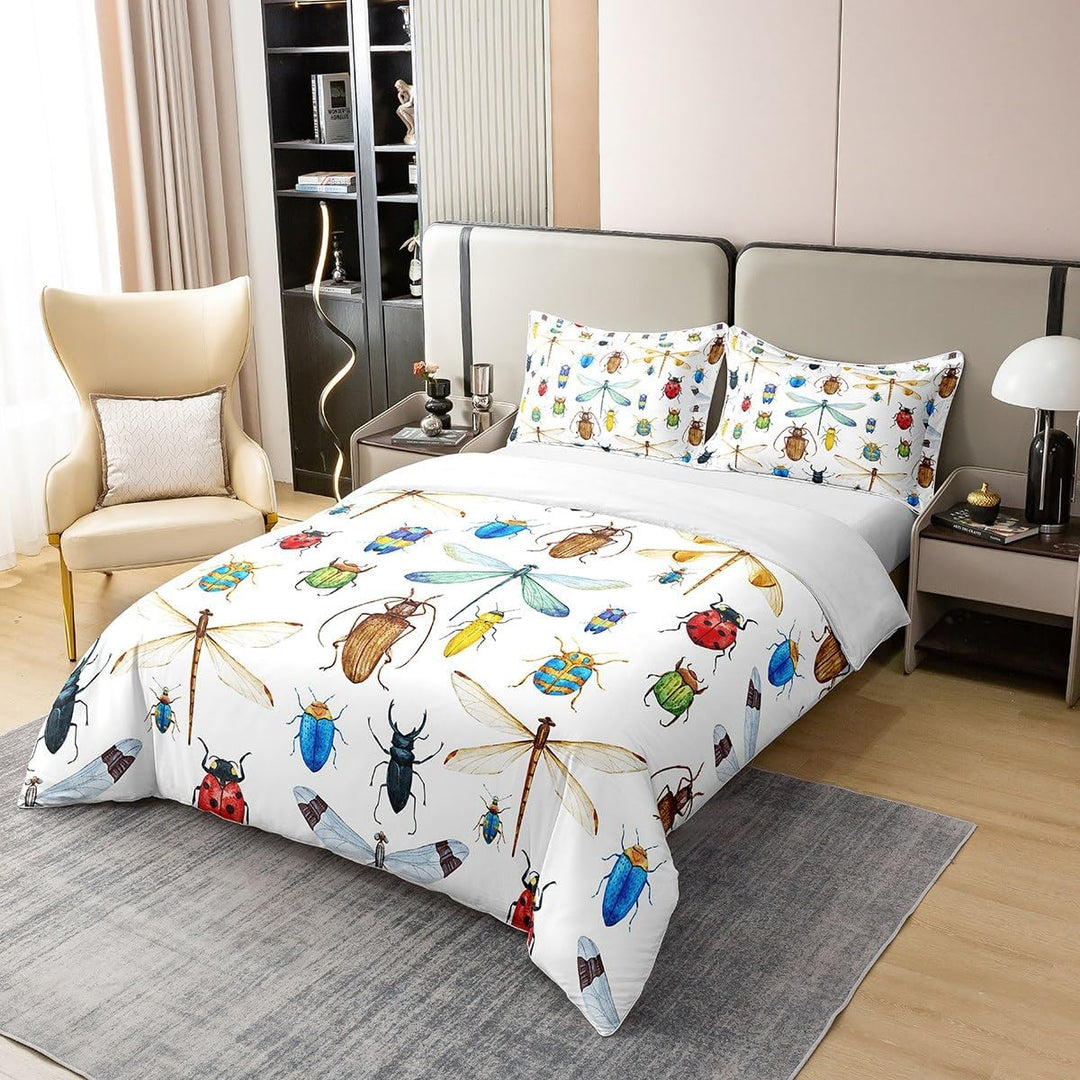 100% Bio-Baumwolle Kinder Libelle Bettwäsche Set,Marienkäfer Insekt Tröster Abdeckung 135x200 für Ki