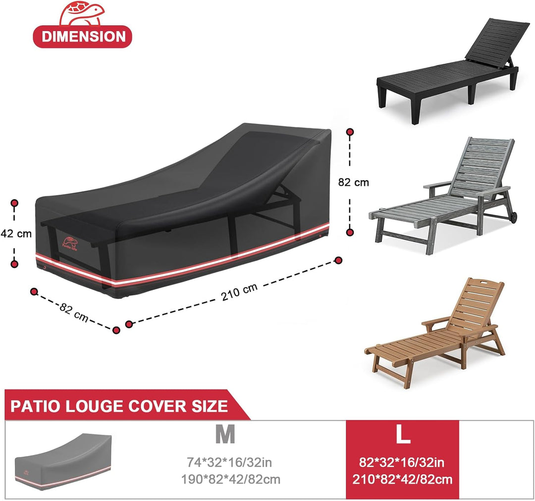 Turtle Life Gartenliege Abdeckung, Abdeckhauben für Liegen Wasserdicht, Liegestuhl Abdeckung mit Bel