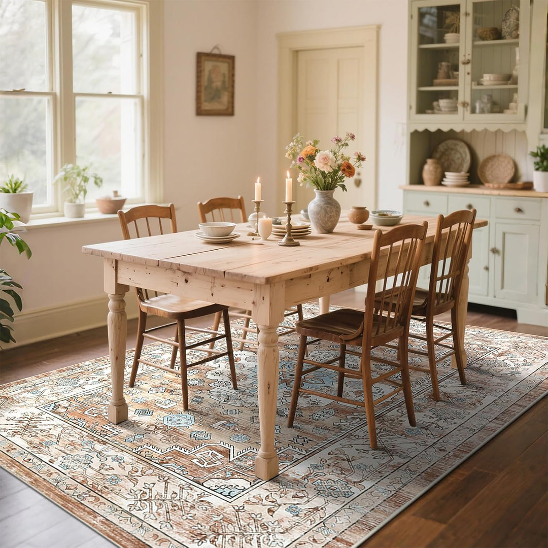 Enyhom Vintage Wohnzimmer Teppich, 90 x 150 cm Bohemian Flauschiger Kurzflor Teppich Superweich Wasc