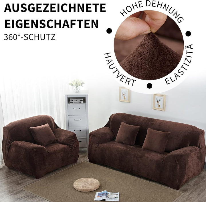 PETCUTE Sofabezüge Elastische 3 Sitzer Sofabezüge Dicke couchbezug Sofa Überwürfe Sofahusse Braun 3