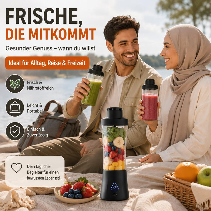 Tragbarer Mini Mixer mit Akku 6000 mAh, 240W Smoothie Maker, 650 ml To-Go Blender, 6 Edelstahlklinge