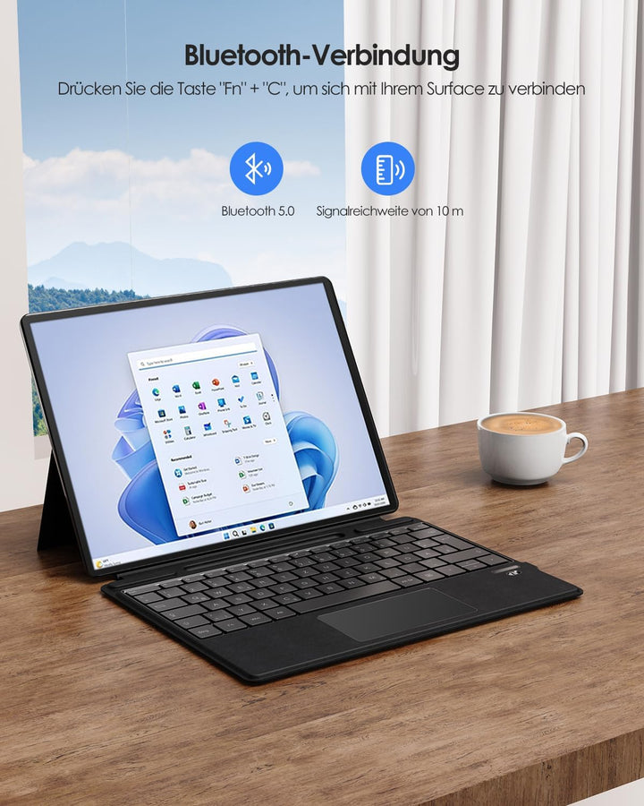 Qulose Surface Pro Tastatur für Microsoft Surface Pro 8/ Pro 9/ Pro X/Pro 11, Bluetooth Tastatur QWE