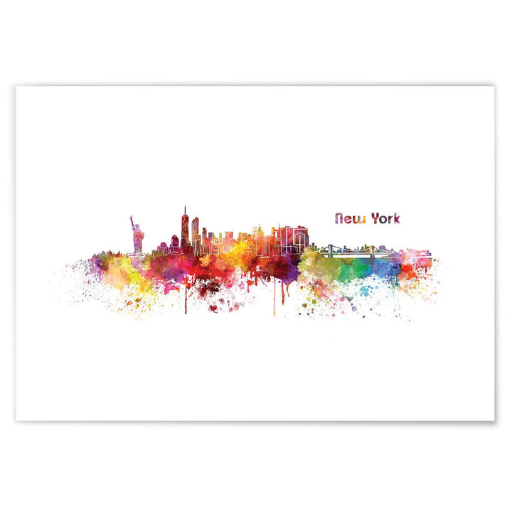 JUNIWORDS Poster mit/ohne Holzrahmen, Wähle ein Motiv, Aquarell Skyline New York, Wähle eine Grösse,