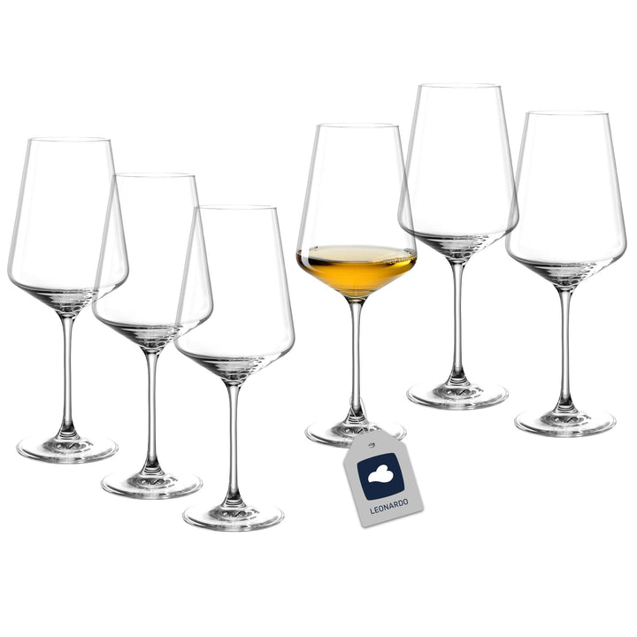 Leonardo Puccini Weisswein-Gläser, 6er Set, spülmaschinenfeste Wein-Gläser, Kelch mit gezogenem Stie