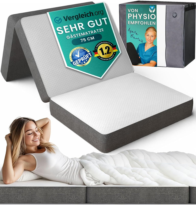 Premium Gästematratze - Moderne Gäste Klappmatratze inkl. Tragetasche mit Memory Schaumstoff, weiche