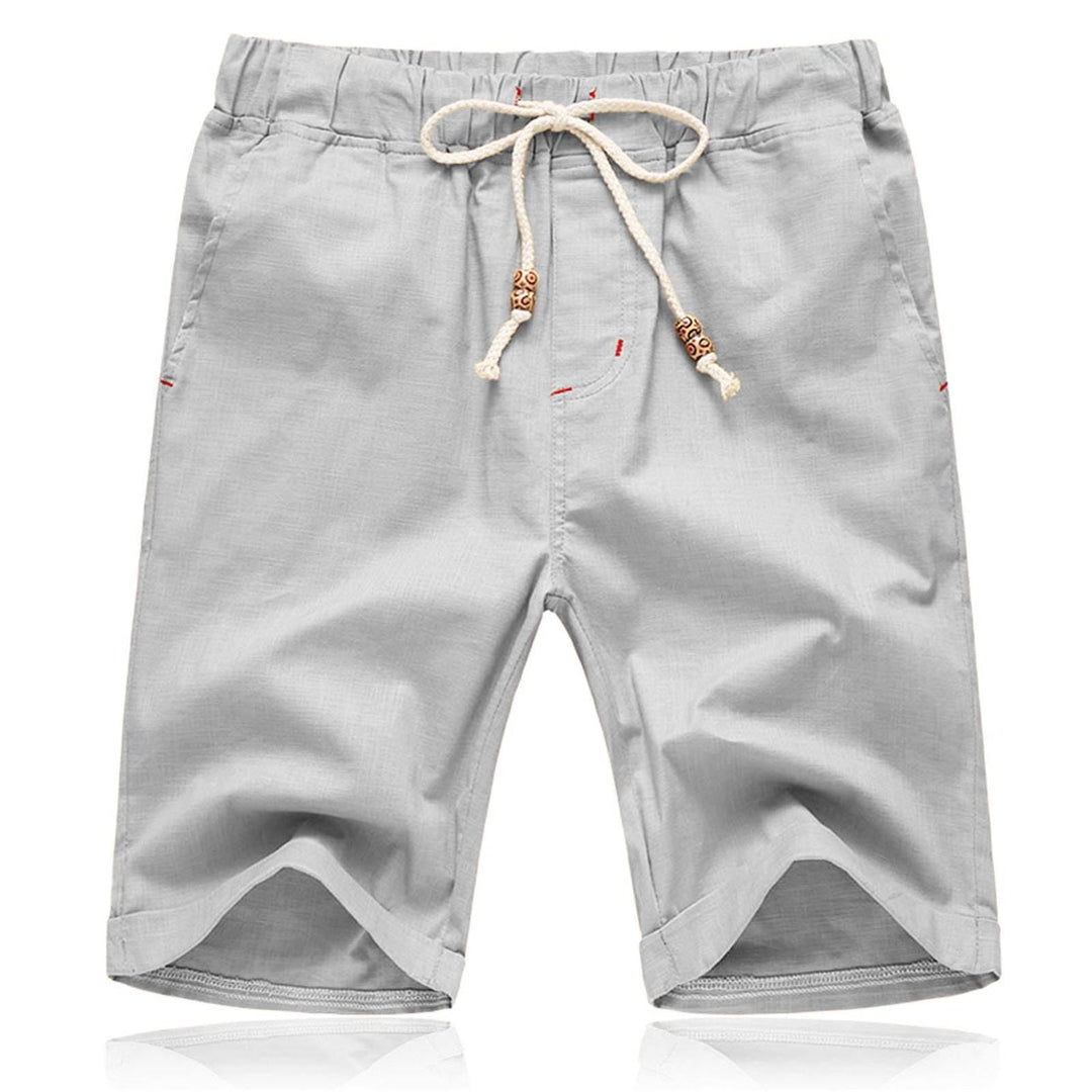 JustSun Kurze Hosen Herren Leinen Shorts Leicht Atmungsaktiv mit Tunnelzug S Grau, S Grau