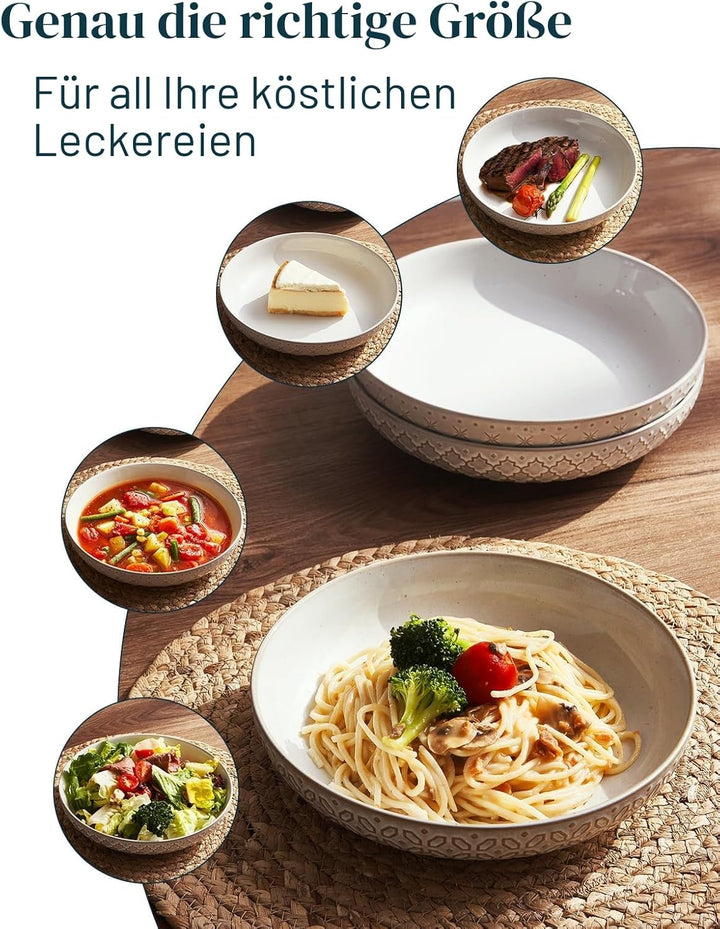 DOWAN Pastateller Gross Tief 4er Set, Ø 21,5 cm Porzellan Suppenteller Tief, Pastaschale Rund, Klass