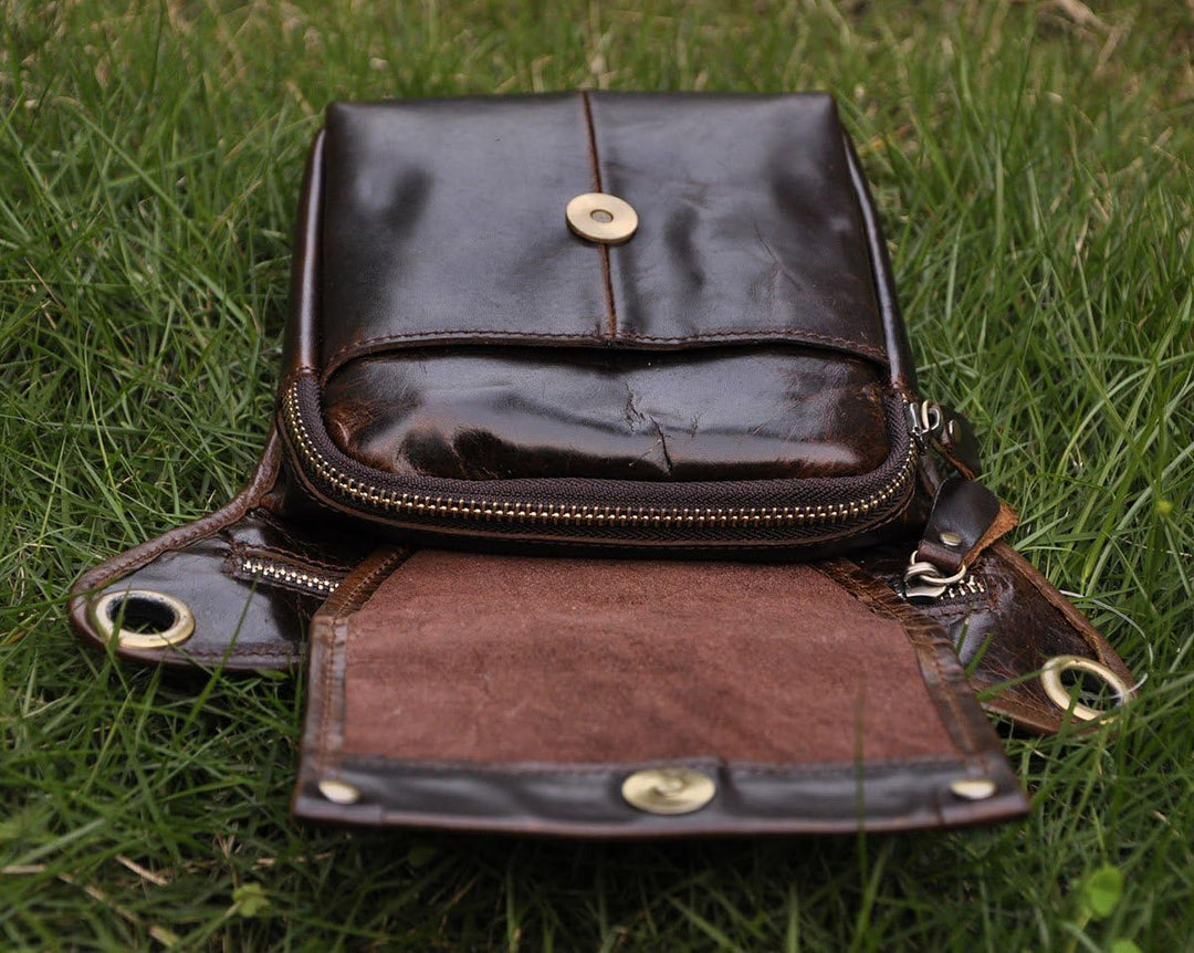 Le'aokuu Herren Echtes Leder Tasche Beinbeutel Beintasche Aussenbeintasche Beinbeuteltasche Reisen H