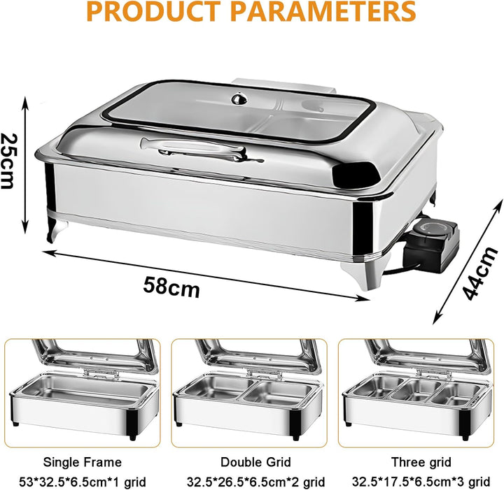 Chafing Dish Elektrisch, 9L Speisewärmer Buffetwärmer Elektrisch, Edelstahl Wärmebehälter Buffet für