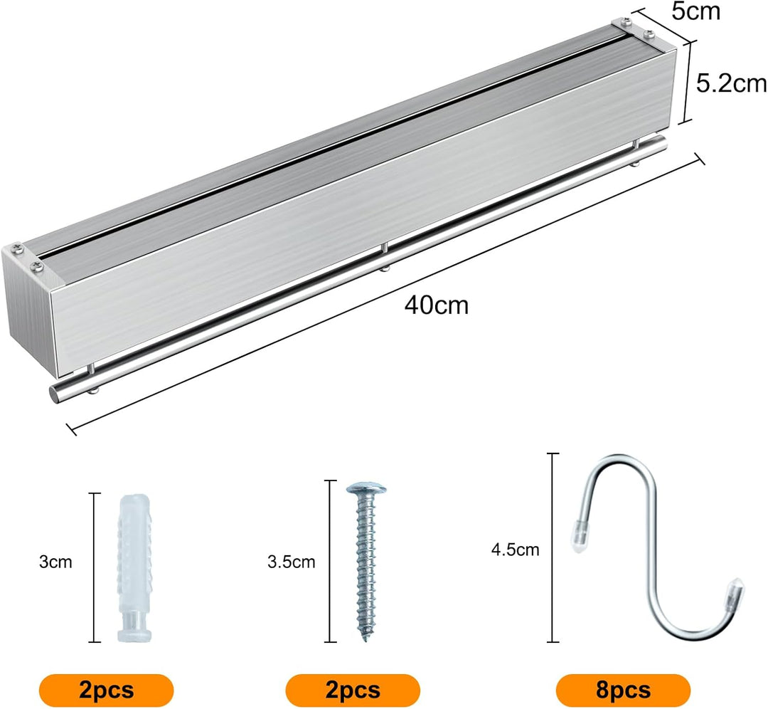 Magnetleiste Messer, 40cm Messerhalter Magnetisch mit 8 Haken, Magnet Messerhalter mit extra Starkem