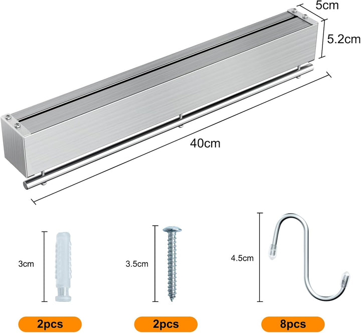 Magnetleiste Messer, 40cm Messerhalter Magnetisch mit 8 Haken, Magnet Messerhalter mit extra Starkem