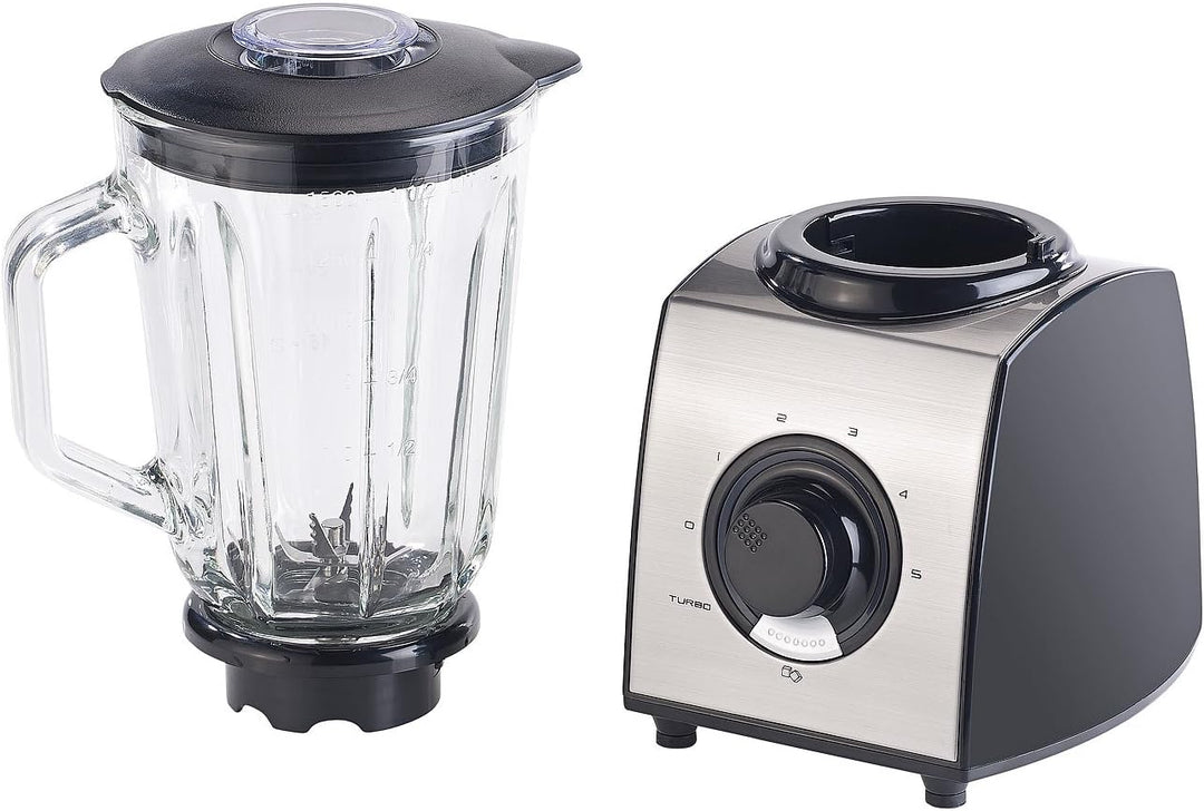 Rosenstein &amp; Söhne Küchenmixer: Glas-Standmixer, 6 Klingen, 7 Modi, Ice Crush, 600W, 1,5l, Profi-Cle