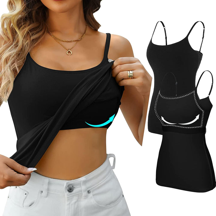 Attraco 2er Pack Damen Baumwolle Tank Top mit Regal BH Unterhemd Verstellbarer breiter Riemen Camiso