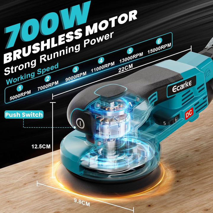 Ecarke 125mm Akku-Exzenterschleifer für Makita 18V-Akkus, bürstenloser Motor, 15.000 U/min, 6-stufig