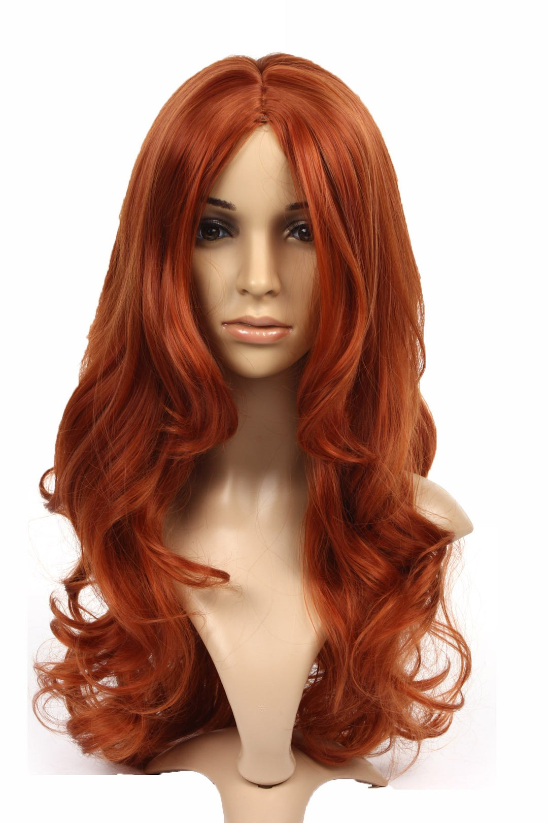 Prettyland Damen lange lang-haar Perücke Kupfer-Rot Orange Welle Locken kim possible Nami Cosplay Wi