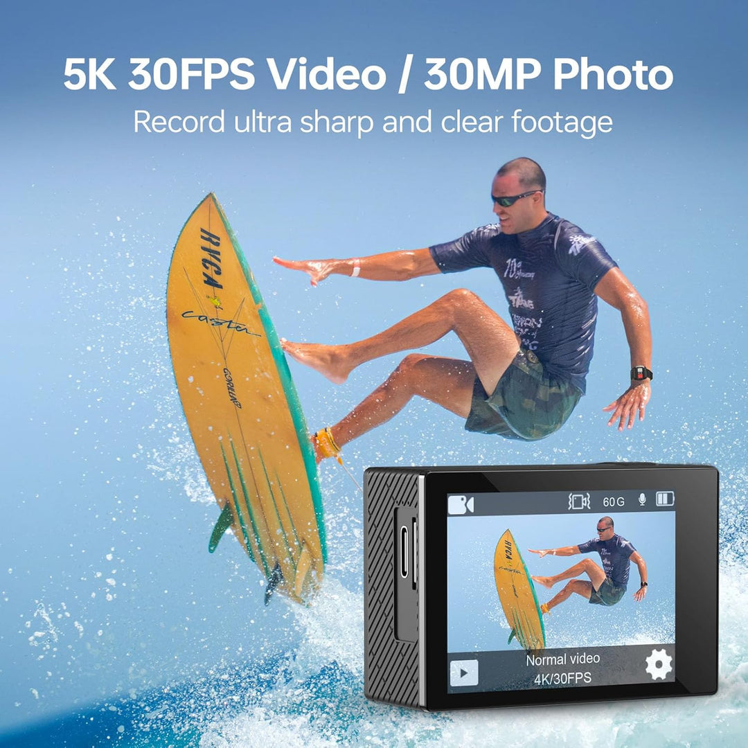 Speed 10 Action Cam, 5K30FPS 30MP Action Cam 40M Underwater Camera Waterproof WiFi 170° Ultra Wide A