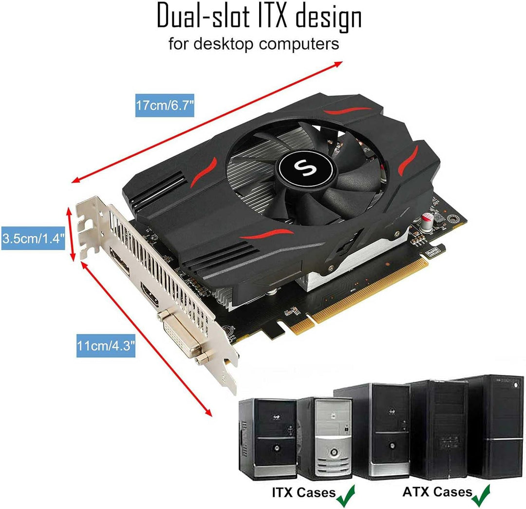 SAPLOS Radeon RX 550 Grafikkarte, 4GB, GDDR5, 128-Bit, DisplayPort DVI-D HDMI, ITX Design, PC Graphi