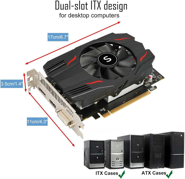 SAPLOS Radeon RX 550 Grafikkarte, 4GB, GDDR5, 128-Bit, DisplayPort DVI-D HDMI, ITX Design, PC Graphi