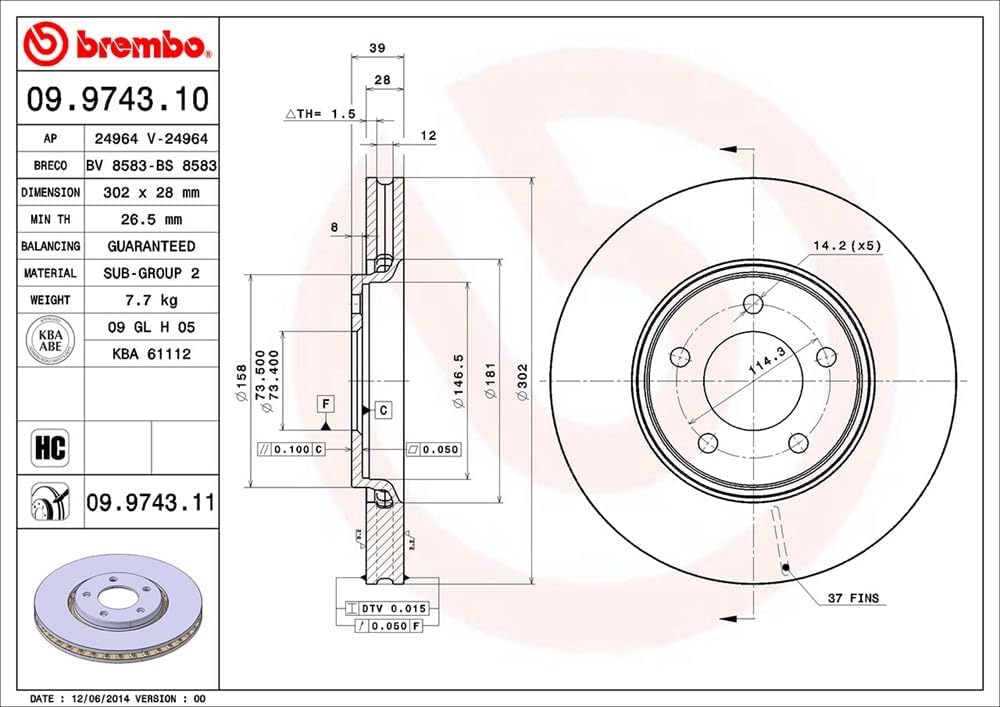 Brembo 09.9743.11 Vordere Bremsscheibe mit UV Lackierung, Anzahl 2