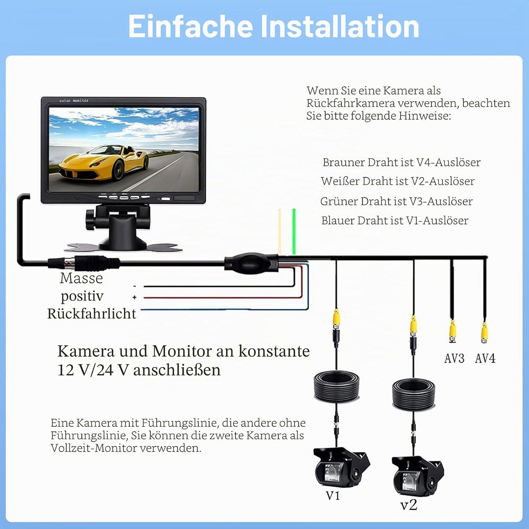 Camecho Dual Backup Kamera 4 Split Monitor hinten Kamera Auto 18 IR-Nachtsicht wasserdicht Aviation