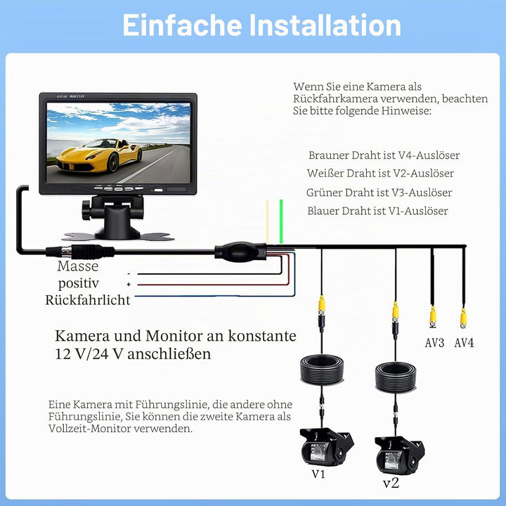 Camecho Dual Backup Kamera 4 Split Monitor hinten Kamera Auto 18 IR-Nachtsicht wasserdicht Aviation