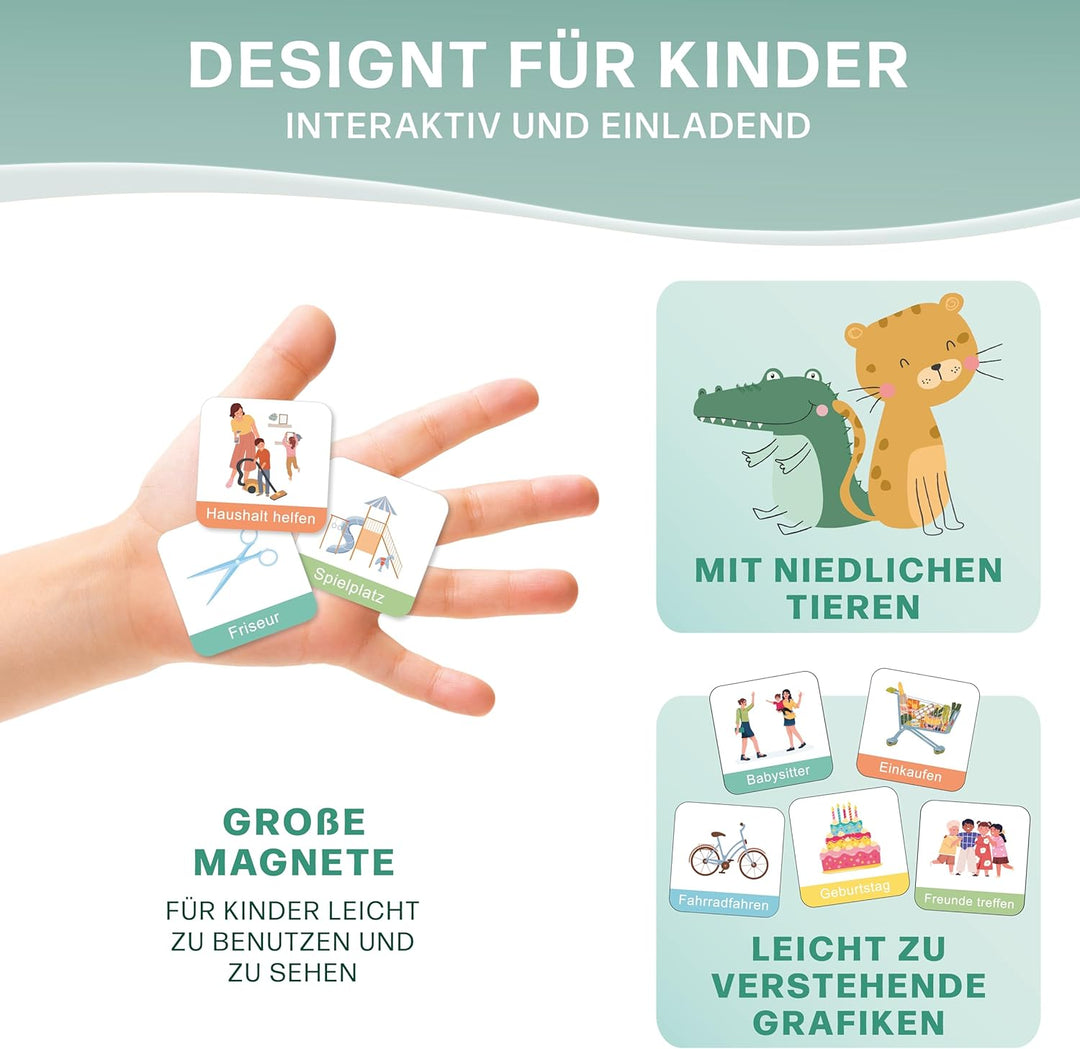 Mini Mindz® Wochenplaner Kinder - Montessori Magnettafel im niedlichen Design inkl. 200 Magnete & St