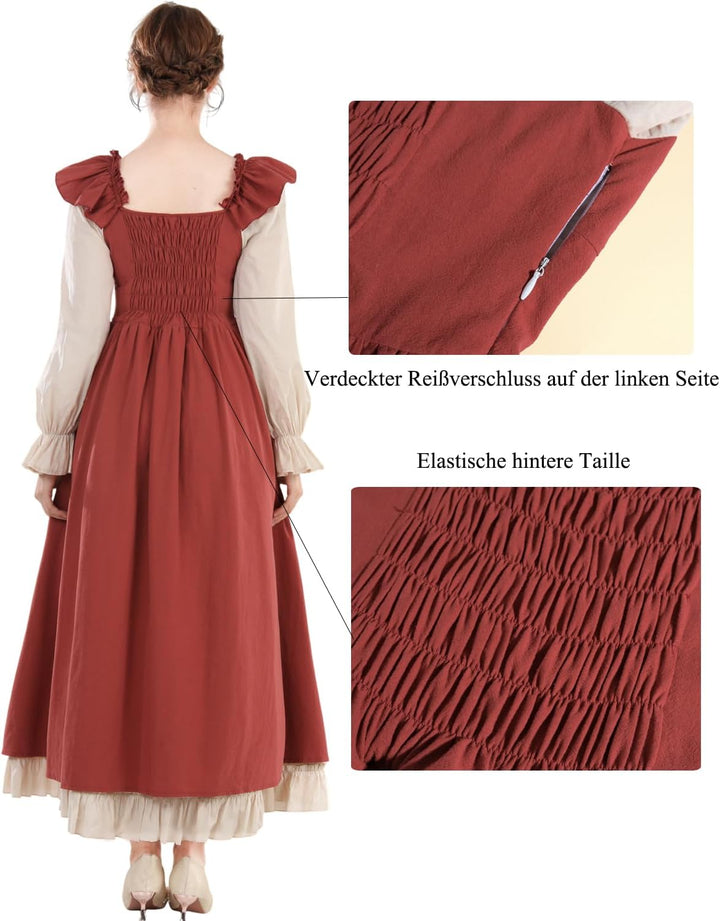 Fiamll Renaissance Kleid Damen Mittelalter Renaissance Faire Kleid Langarm Irisches Kleid Retro Vikt