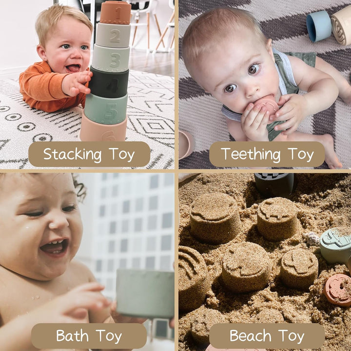 Moonkie Baby Stapelbecher Spielzeug, Stapelturm mit 7 Bechern Für Babys & Kinder, Lustiges Pädagogis