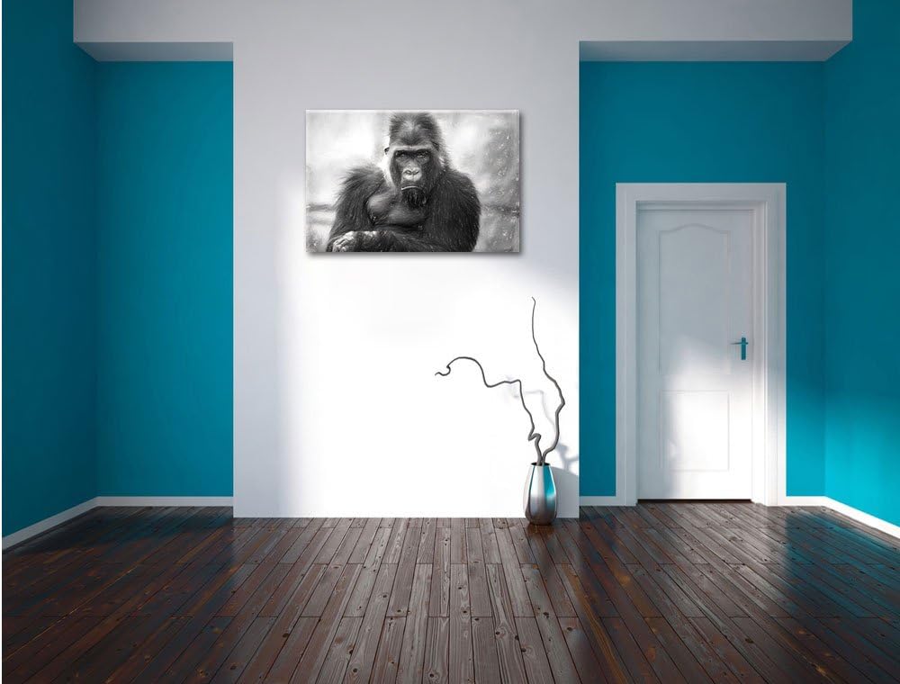 Pixxprint gelangweilter Gorilla Kunst Kohle Effekt, Format: 100x70 auf Leinwand, 100x70