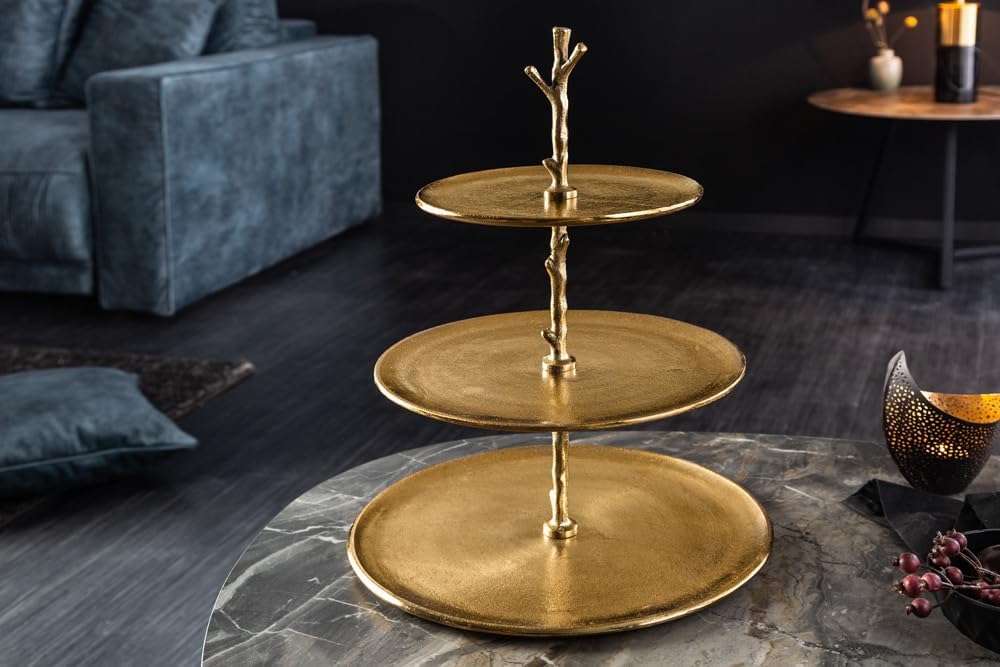 riess-ambiente.de Elegante Etagere Abstract 48cm Aluminium Gold mit DREI Etagen Servierständer Obsts