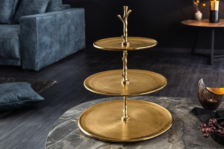 riess-ambiente.de Elegante Etagere Abstract 48cm Aluminium Gold mit DREI Etagen Servierständer Obsts