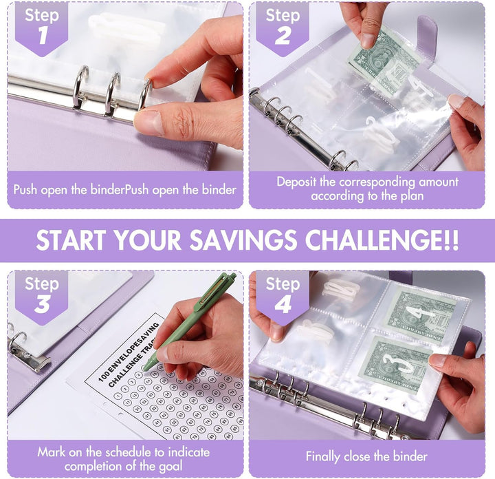 Challenge-Ordner mit 100 Umschlägen, A5-Umschlag, Spar-Challenge, Budget-Ordner, mit 25 Geldspar-Tra