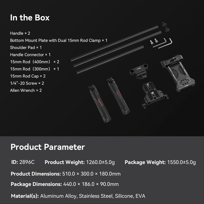 SMALLRIG Camera Shoulder Rig Basic Schulterset für DSLRs und spiegellose Kamera-Rig, Schulter-Rig mi