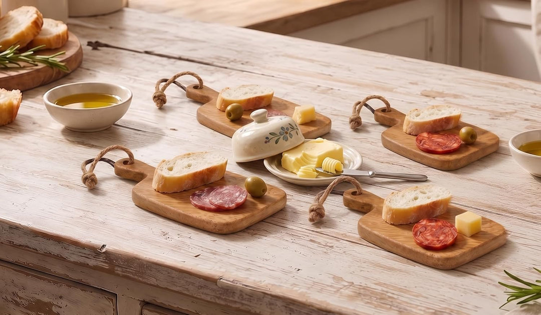 Stilvolle mini Holz-Servierbretter mit Griff und Aufhängung, 19 x 10 x 1,8 cm, für Tapas, Snacks, Ge