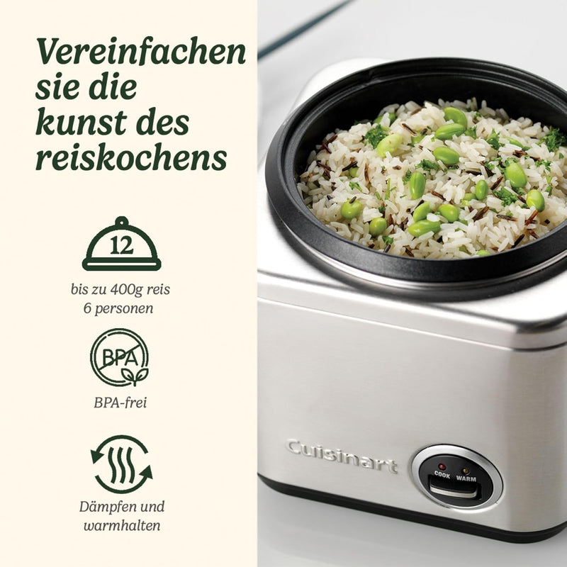 Cuisinart Reiskocher mit Aufsatz zum Dampfgaren für 12 Portionen, 1L Fassungsvermögen, CRC800E,