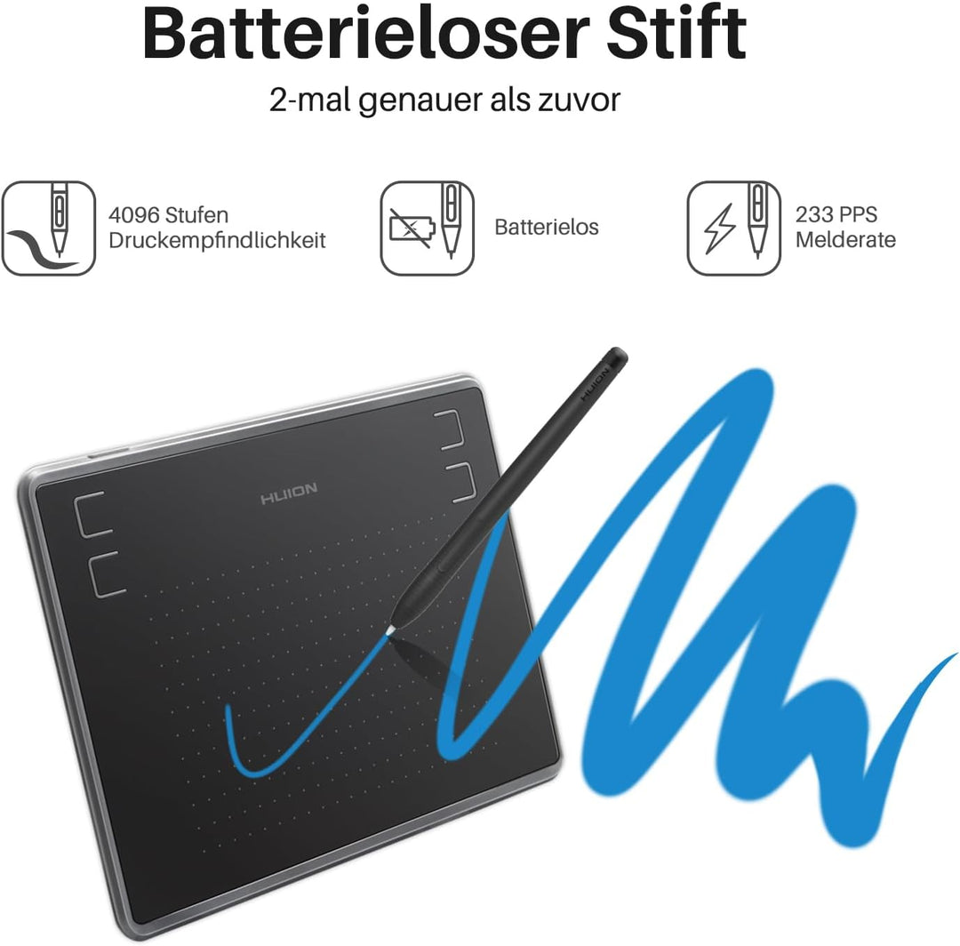 HUION Inspiroy H430P Zeichentablett mit 4,8 x 3 Zoll Arbeitsbereich Grafiktablett, Batterielosem Sti