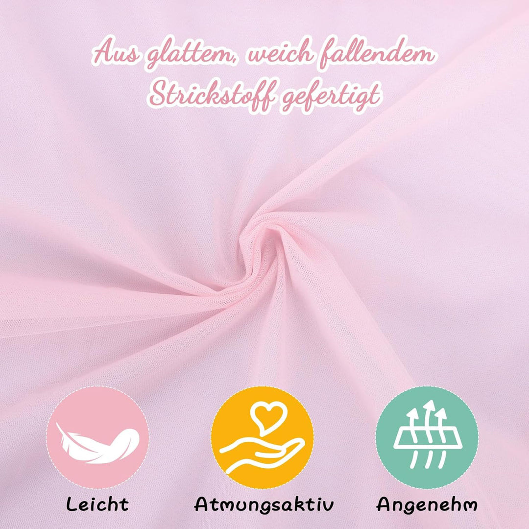 2 Stück Hausbett Himmel für Kinderbett, 160x350cm mit Farbiger Pompon-Girlande & Befestigungsbändern