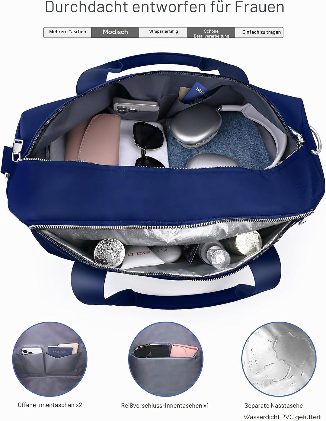 19 Zoll Sporttasche Reisetasche für Damen und Herren,wasserdichte Handgepäcktasche,Trainingstasche f