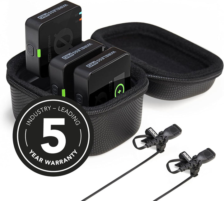 RØDE Wireless PRO Kompakt-Funkstrecken-Set mit Timecode, 32-Bit Float On-Board-Aufnahme, 2 Lavalier-