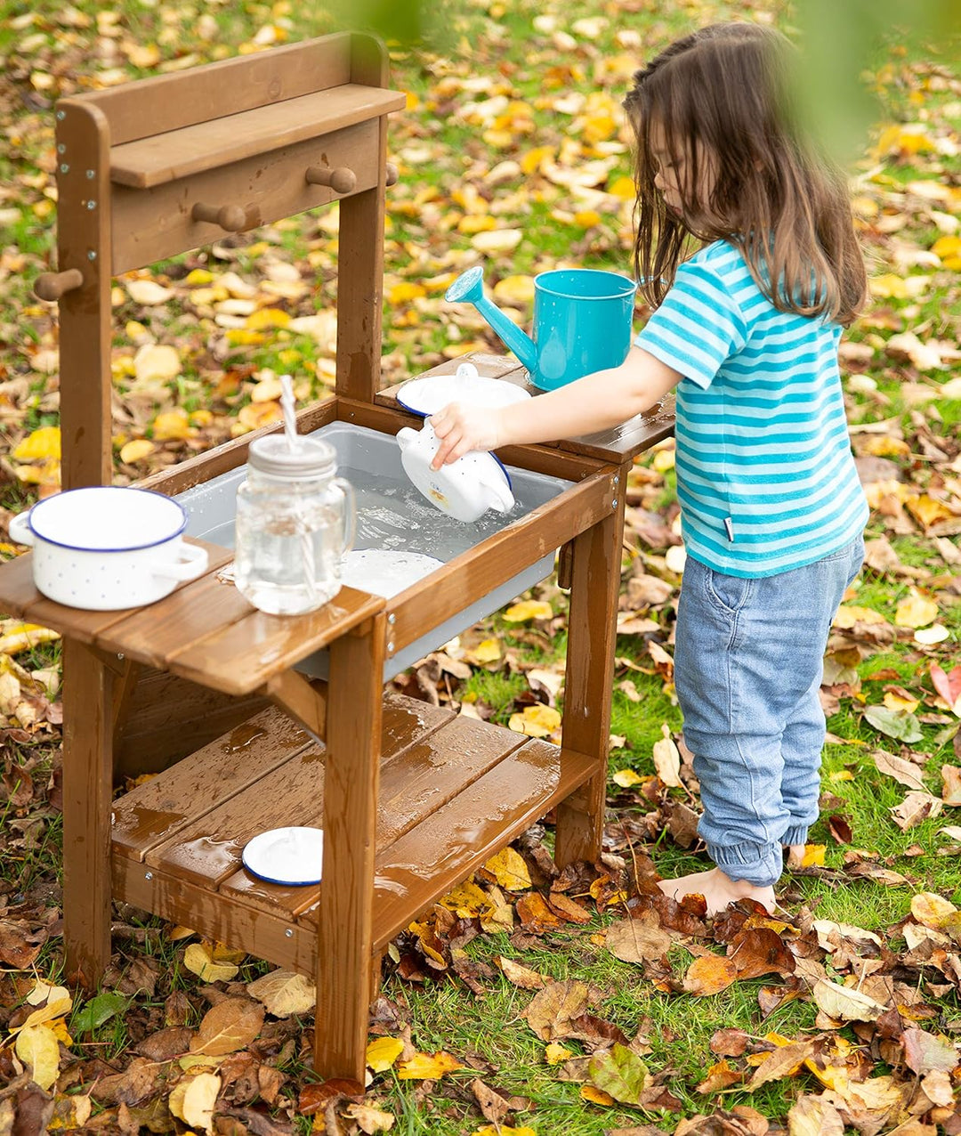 roba Matschküche Midi, Kinder-Outdoor-Gartenküche aus wetterfestem Massivholz, Spielküche inkl. Spie