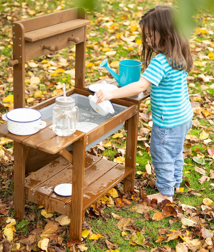 roba Matschküche Midi, Kinder-Outdoor-Gartenküche aus wetterfestem Massivholz, Spielküche inkl. Spie