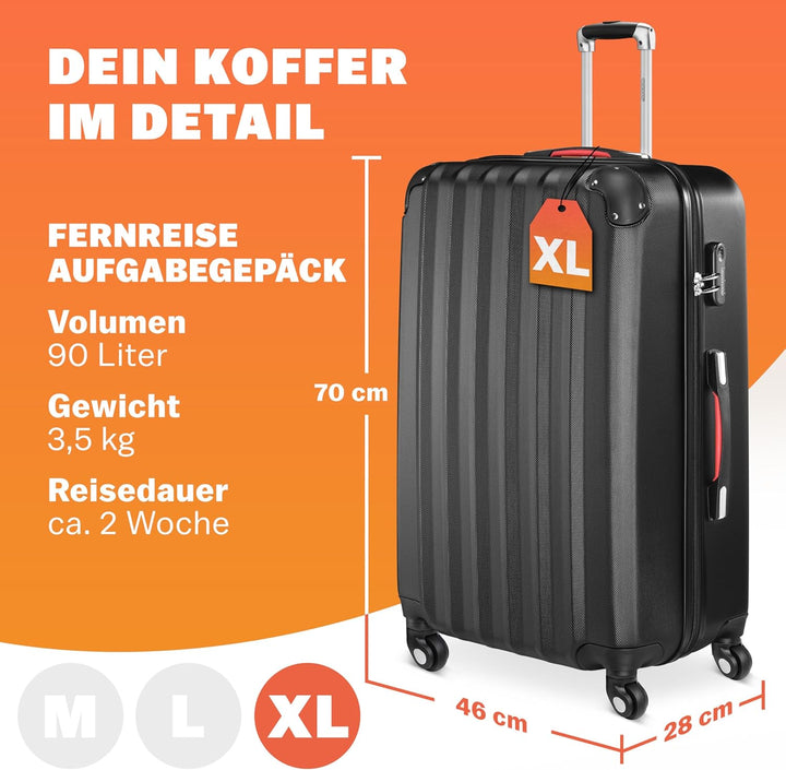 Monzana® Koffer Baseline Handgepäck ABS HardCase Gehäuse gummierte Rollen Teleskopgriff Zahlenschlos