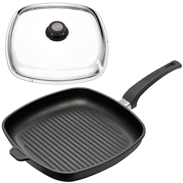 Eurolux Grillpfanne Set & Deckel 28x28 cm - grosse flache quadratische Guss-Pfanne mit Beschichtung