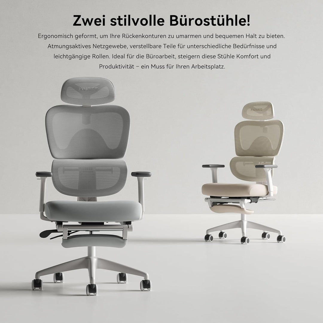 MUSSO E600SE Ergonomischer Bürostuhl, 3-stufig verstellbare Lendenwirbelsäule 3D-verstellbare Armleh